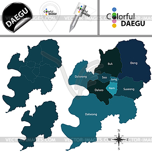 Map of Daegu with Districts, South Korea - vector image