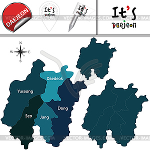 Карта Тэджона с районами, Южная Корея - клипарт в формате EPS