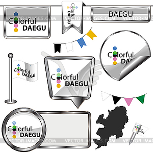 Glossy icons with flag of Daegu, South Korea - vector image