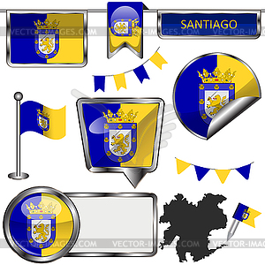 Glossy icons with flag of Santiago, Chile - vector image