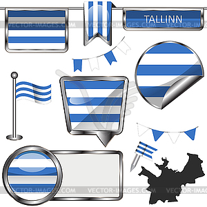 Glossy icons with flag of Tallinn, Estonia - vector clipart