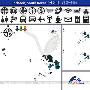 Map of Incheon with Districts, South Korea - vector clip art