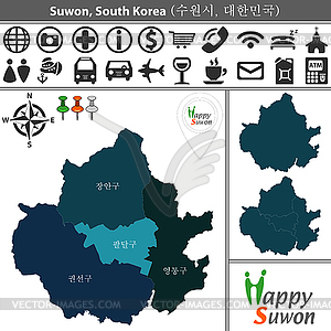 Map of Suwon with Districts - vector image