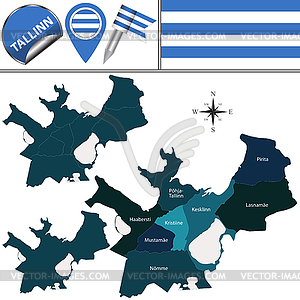 Map of Tallinn, Estonia with Districts - vector clip art