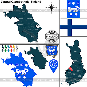 Map of Central Ostrobothnia, Finland - vector clipart