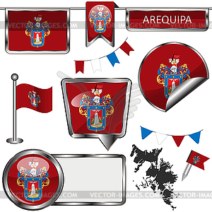 Glossy icons with flag of Arequipa, Peru - vector clipart