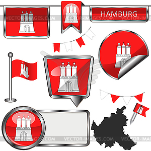 Glossy icons with flag of Hamburg, Germany - vector clipart