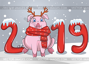 Pig Among of Text 2019 - vector clip art