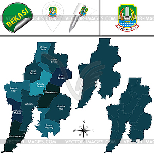 Map of Bekasi, Indonesia - stock vector clipart