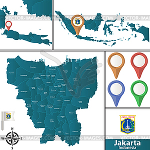 Map of Jakarta with Districts - vector clipart