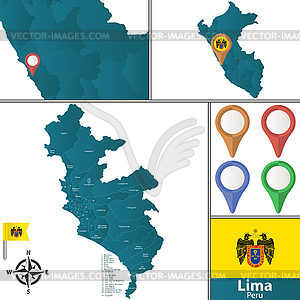 Map of Lima with Districts - vector clip art