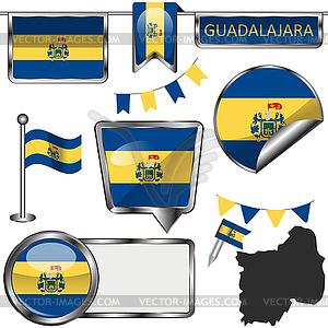 Glossy icons with flag of Guadalajara - vector image