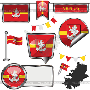 Glossy icons with flag of Vilnius, Lithuania - vector image