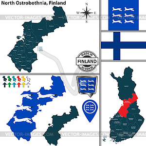 Map of North Ostrobothnia, Finland - vector clip art