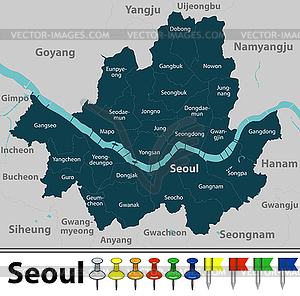 Map of Seoul, South Korea - vector clip art