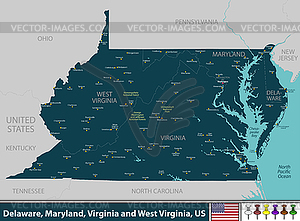 Делавэр, Мэриленд, Вирджиния и Западная Вирджиния, США - клипарт