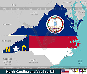 North Carolina and Virginia, United States - vector image