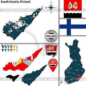 Карта Южной Карелии, Финляндия - клипарт в векторном виде