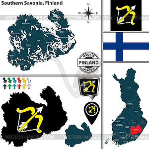 Map of Southern Savonia, Finland - vector clipart