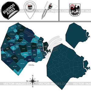 Map of Buenos Aires City with Barrios - royalty-free vector image