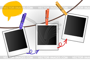 Фотографии на веревке на прищепках - клипарт в векторе