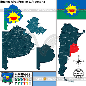 Карта провинции Буэнос-Айрес, Аргентина - изображение в векторном виде