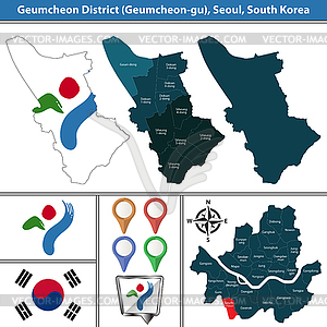 Geumcheon District, Сеул, Южная Корея - векторное изображение клипарта