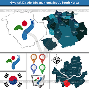 Gwanak District, Seoul City, South Korea - vector clipart