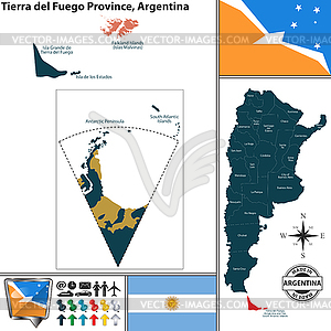 Map of Tierra del Fuego Province, Argentina - vector clip art