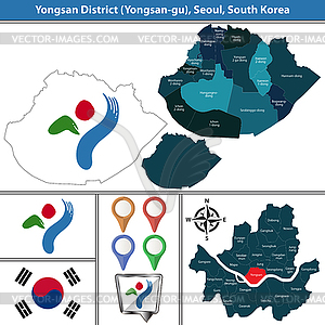 Yongsan District, Seoul City, South Korea - vector image