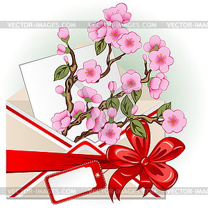 Envelope With Cherry blossom - vector EPS clipart