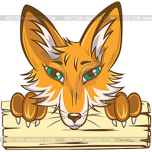 Fox with Wooden Board - vector image