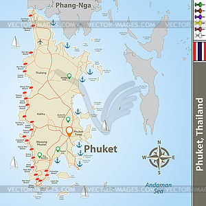 Карта провинции Пхукет, Таиланд - рисунок в векторном формате