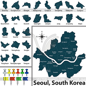 Map of Seoul with Districts - vector image