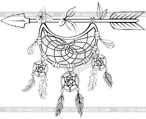 Деревянная стрела с перьями - изображение в векторном формате
