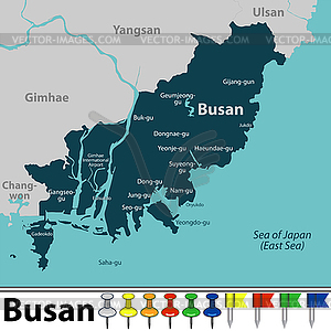 Карта Пусана, Южная Корея - изображение векторного клипарта