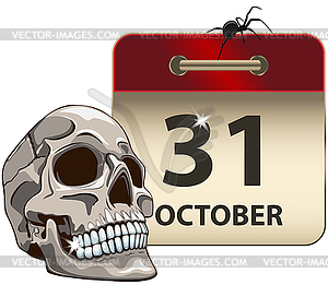 Halloween calendar with Skull - vector clipart