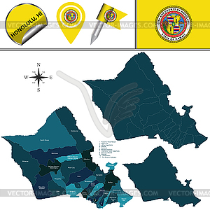 Карта Гонолулу, HI с районами - иллюстрация в векторе