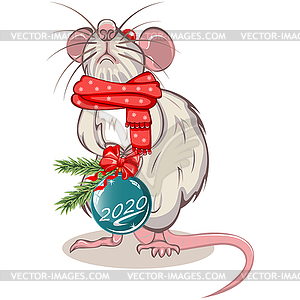 Rat with Christmas Ball - vector image