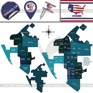 Map of Oxnard, CA with Districts - vector EPS clipart