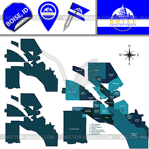 Map of Boise, ID with Districts - vector image