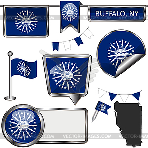 Glossy icons with flag of Buffalo, NY - vector image