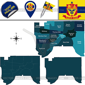 Map of Saint Paul, MN with Districts - vector clip art