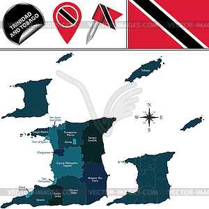 Map of Trinidad and Tobago with Divisions - vector clip art