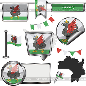 Glossy icons with flag of Kazan - vector image