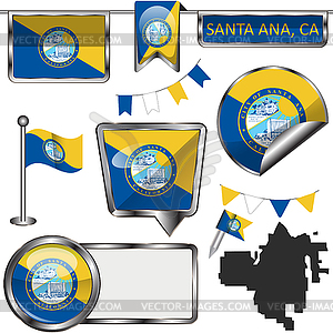 Глянцевые иконки с флагом Санта-Ана, Калифорния - векторизованное изображение