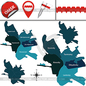 Map of Omsk with Districts - vector image