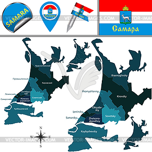 Map of Samara with Districts - vector image