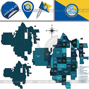 Map of Santa Ana, CA with Districts - vector clipart