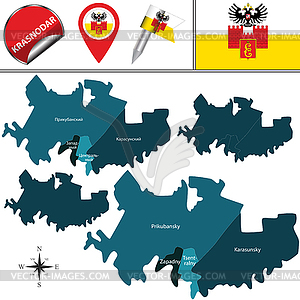 Map of Krasnodar with Districts - vector image